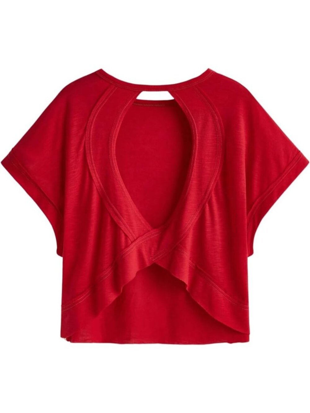Women's Plain Red Open Back Tops Workout Backless Casual Athletic Shirts